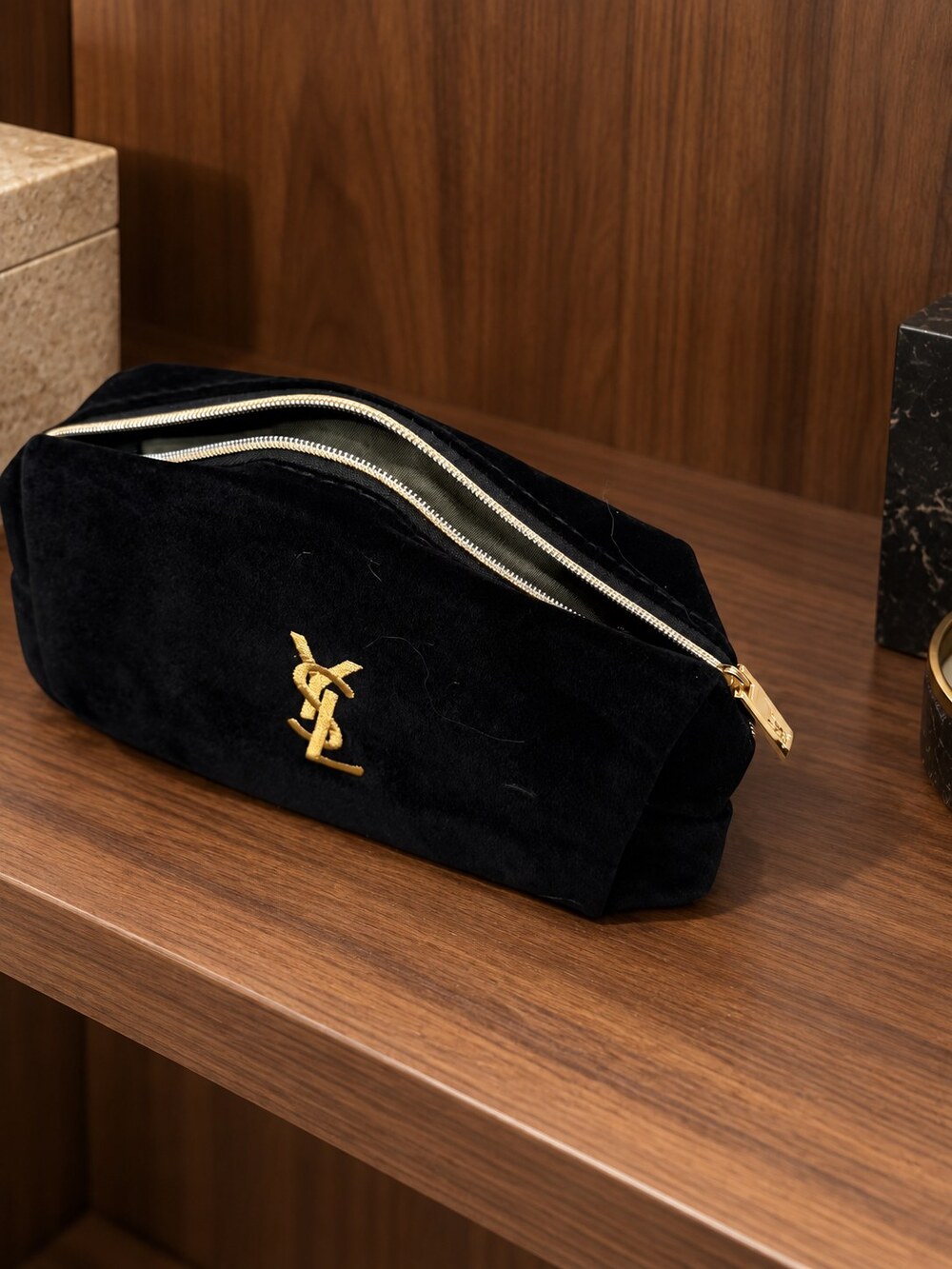 Yves Saint Laurent Black Velvet Makeup Bag | Plush Velvet Finish - Picture 6 of 6